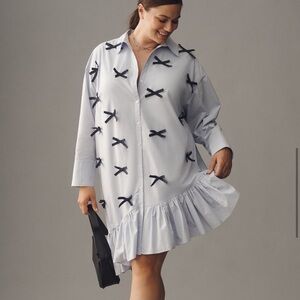 Meave by Anthropologie Long-Sleeve 3D Bows Asymmetrical Mini Dress